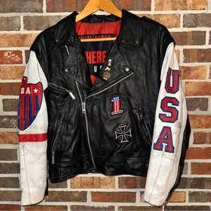 Vintage Michael Hoban USA Leather Moto Jacket with Patches
